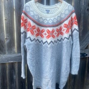 Aerie Gray and Red Nordic Snowflake Sweater Christmas Sweater Oversized Cozy